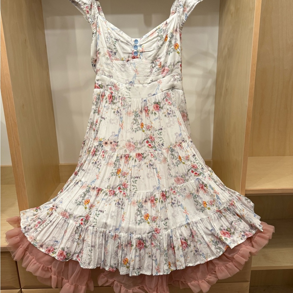 Floral Ruffle Dress with Pink Accents